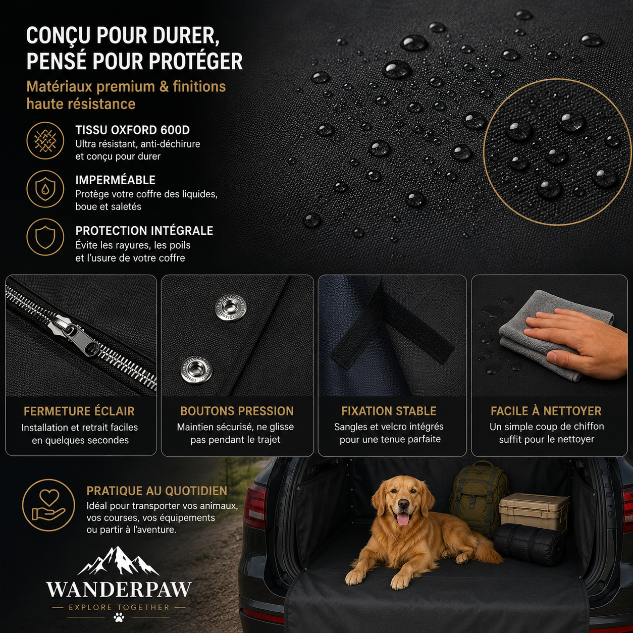 Protection de Coffre Imperméable WanderPaw — Housse Oxford pour Voiture et SUV
