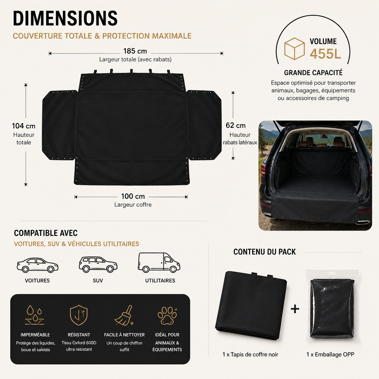 Protection de Coffre Imperméable WanderPaw — Housse Oxford pour Voiture et SUV