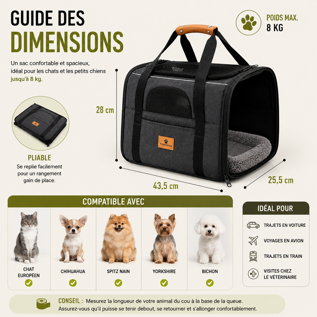 Sac de transport chien et chat voyage WanderPaw
