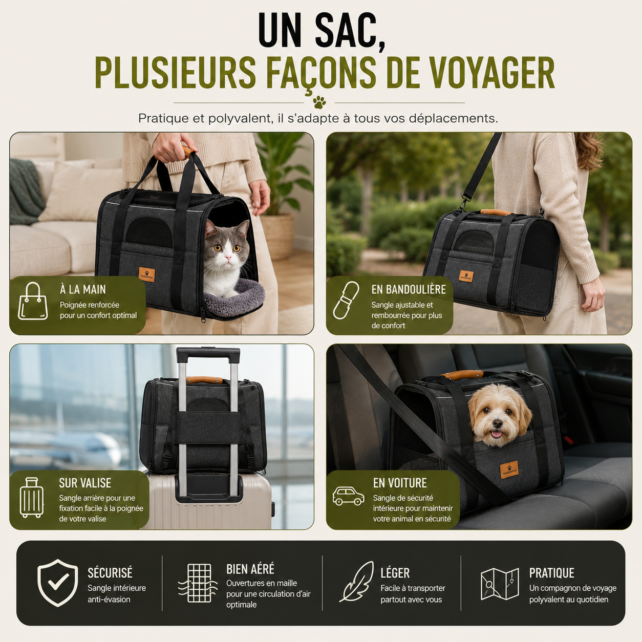 Sac de transport chien et chat voyage WanderPaw