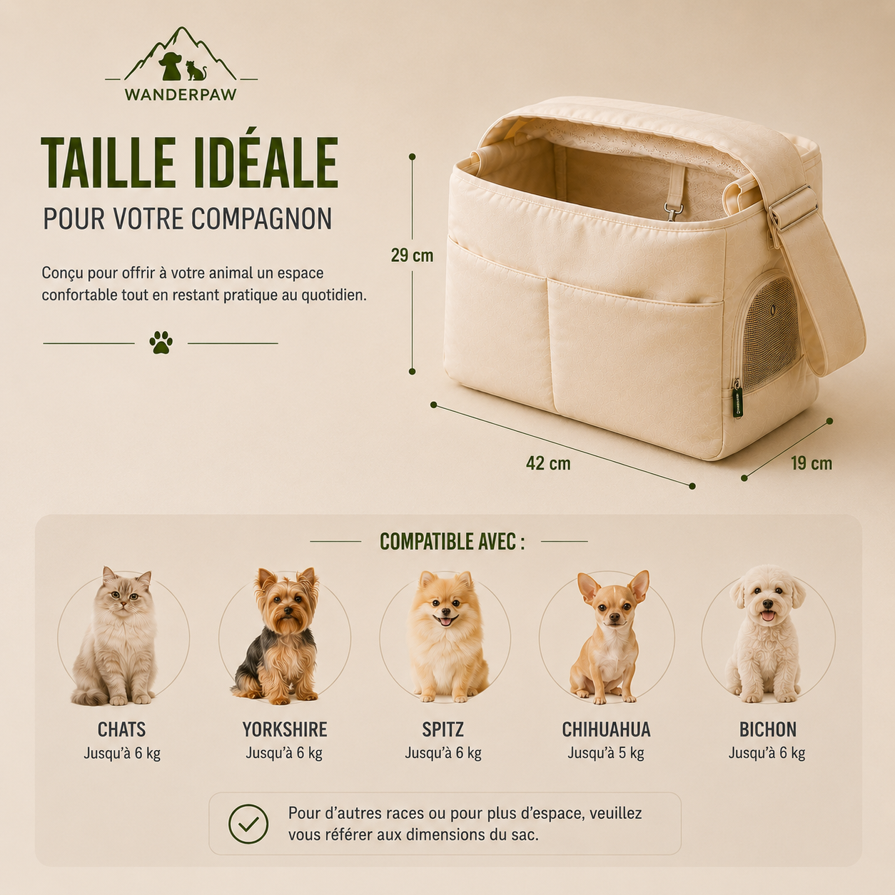 WanderPaw Apricot Pet Carrier — Comfortable Travel for Dogs and Cats up to 7.5 kg
