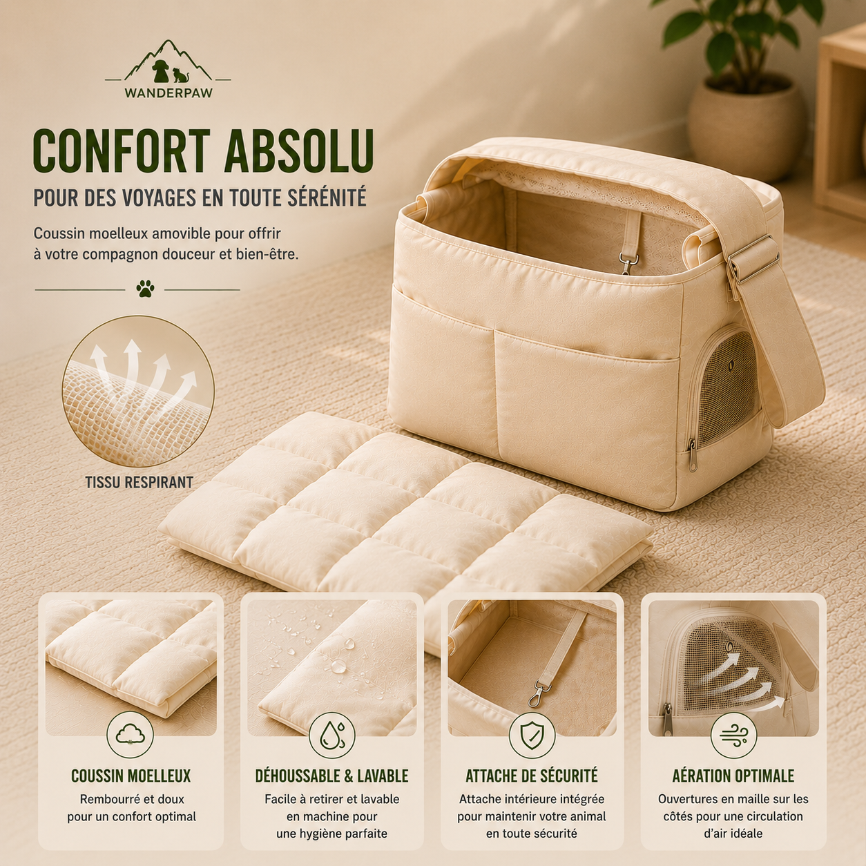 WanderPaw Apricot Pet Carrier — Comfortable Travel for Dogs and Cats up to 7.5 kg